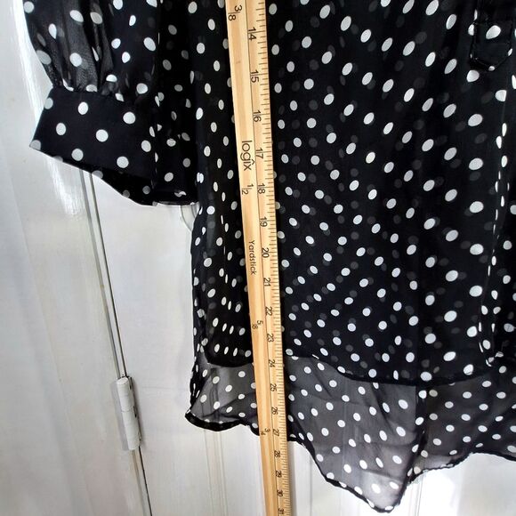LC Lauren Conrad Sheer Black & White Button-Up Polkadot Puff Sleeve Blouse Sz XS - Picture 9 of 9
